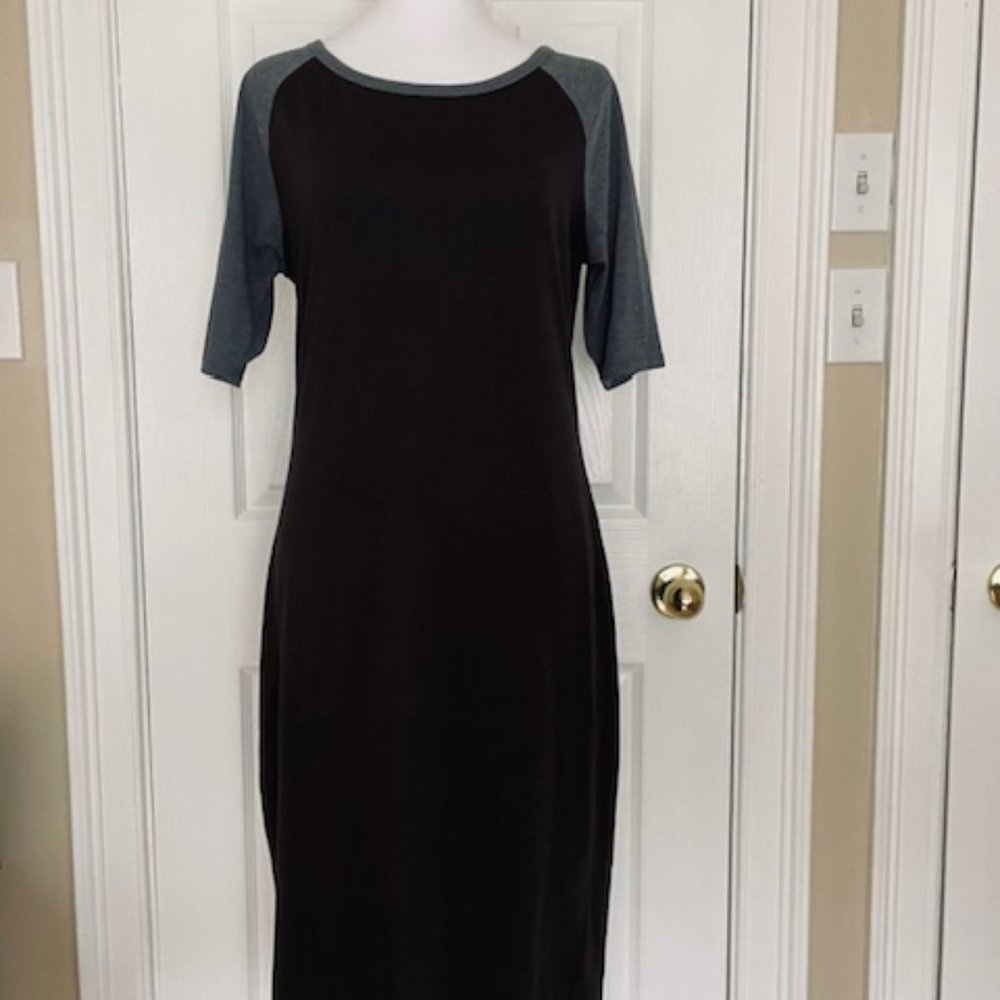LuLaRoe Women's Julia Dress Size Medium, DARK Grey/Medium Grey